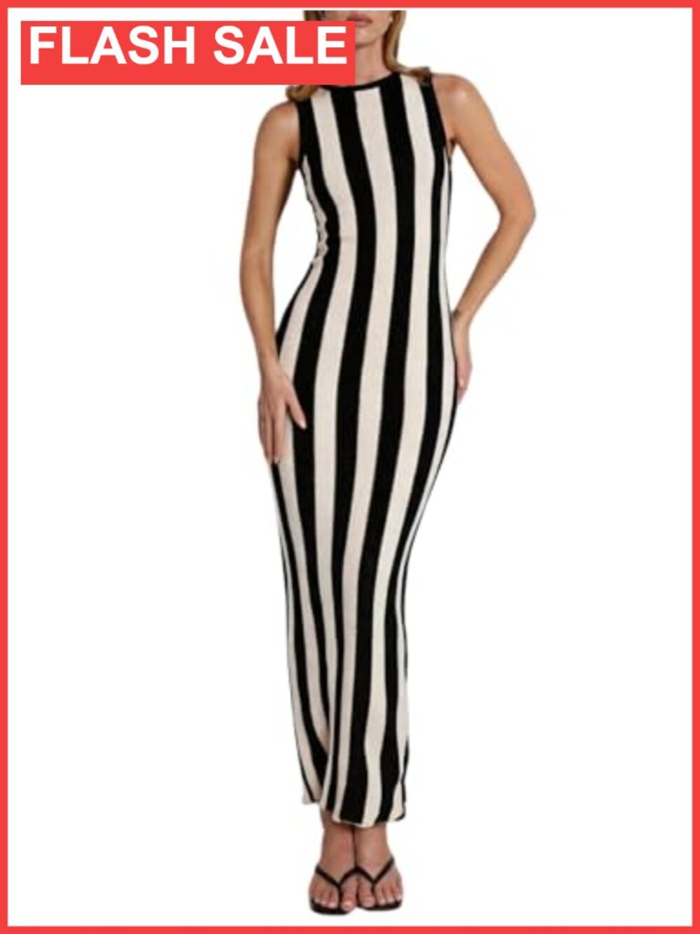 Striped Rib Knit Bodycon Tank Maxi Dress Casual Vacation